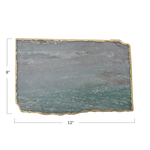 Creative Co-Op Rectangle Agate Slab Tray with Gold Electroplated Edge, Blue - color: Blue/Green
