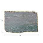 Creative Co-Op Rectangle Agate Slab Tray with Gold Electroplated Edge, Blue - color: Blue/Green