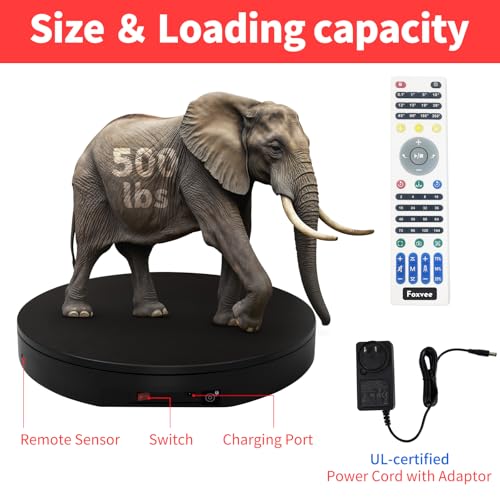 Ultra-Thin&Heavy Duty Remote-Controlled Motorized Turntable,Motorized Rotating Display Stand,Speed-Adjustable Rotating Platform,Human 3D Scan Electric Turntable for Scan,Showcase(19.7in/Black) - size: 19.7inch/Black/600Lbs Load