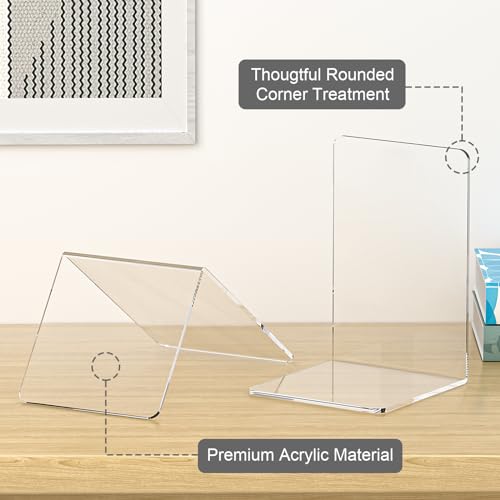 VFINE Acrylic Bookends 8 Pieces, Book Ends for Shelves, Clear Bookends for Shelves Decor Book Ends for Desktop Organizer, Book Stopper for Home Office School Supplies, 7 * 4.8 * 4.75 inch - color: Clear Bookedns 8 Pieces