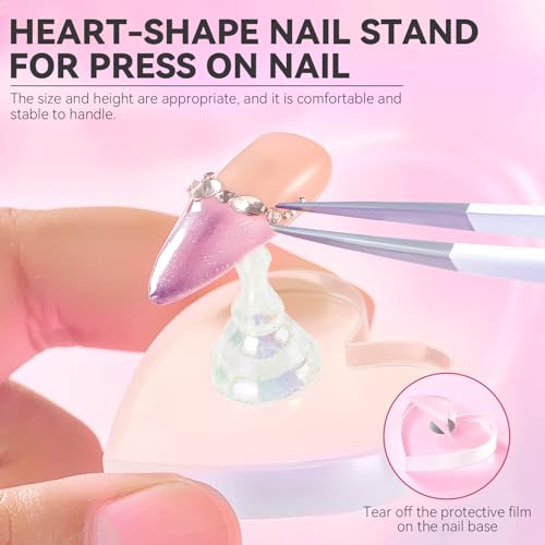 Nail Stand For Press On Acrylic Strong Magnetic Nail Holder Kit For Painting Nails Tip Arts Display With 200PCS Double-Sided Tape And 1 Heart Shaped Acrylic Magnetic Presson Stand (Aurora And White, Medium) - color: Aurora And White, size: Medium