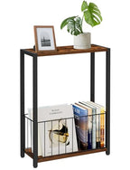 Homleke Narrow Side Table with Magazine Holder, Skinny End Table Perfect for Small Spaces, Space-Saving Design for Living Room, Bedroom, or Office, 7.1" D x 16.9" W x 23.6" H, Rustic Brown - color: Rustic Brown - Standard