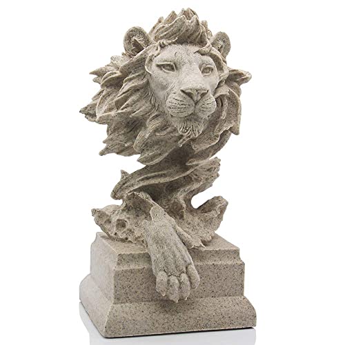 H&W Sandstone Lion - The King of Beasts - Statue Decoration for Home/Study/Living Room, Great Collectible Figurines, Best Gift for The Man, Sandstone Color (HH17-D2) - color: Sandstone