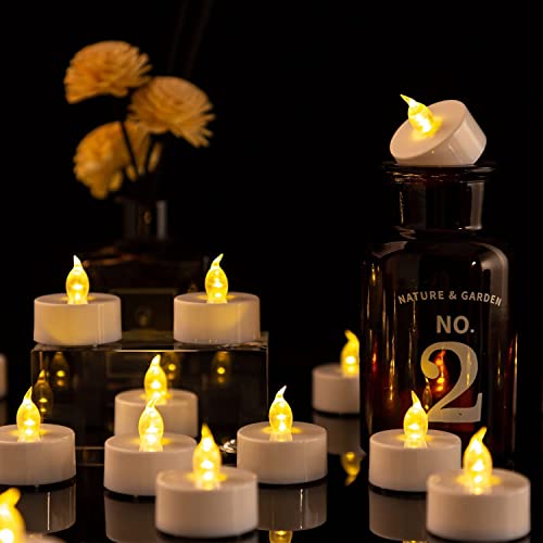 LED Tea Lights Candles- 24PACK Warm Yellow Flameless Candles Realistic and Bright Flickering Long Lasting 200Hours for Holiday Celebration,Party,Home Decoration,Battery Operated - color: warm yellow, size: 24pack