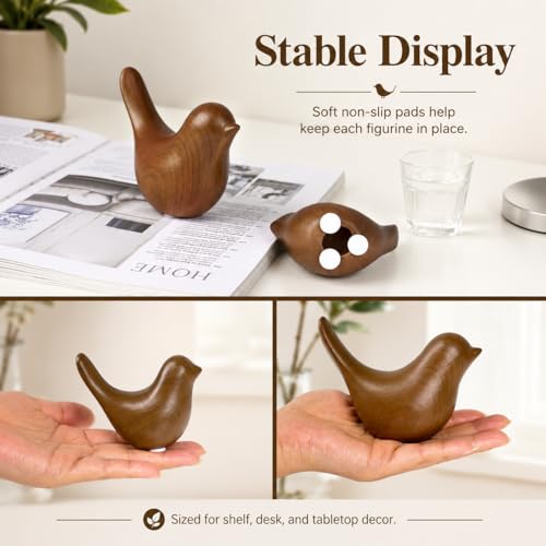 2 Pcs Ceramic Bird Figurines with Dark Wood Grain Look, Small Bird Statues for Home Decor, Modern Animal Sculptures, Shelf Decor, Bookshelf Decor, Tabletop Decorations for Living Room Office - color: Dark Wood Grain