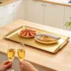 304 Stainless Steel Food Serving Tray, 12.6 Inch Rectangular Serving Tray Platters with Brushed Finish, Ideal for Kitchen Party Organizer Dining Buffet and Outdoor Events (Gold) - color: Gold 1 Pack