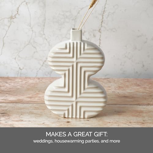 Mikasa Geometric Curve Stoneware Ceramic Vase, 7.72x2.72x10.83 Inch - size: 10.8 Inch