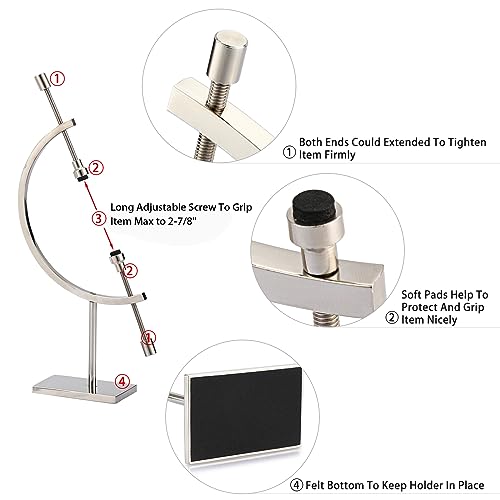 JUXYES Silver Tone Metal Sphere Holder Caliper Stand, Hold Max to 2-7/8, Caliper Style Display Stand for Mineral, Ornament, Gem, Shell, Coin, etc - color: Silver, size: S