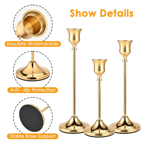 Brass Gold Candle Holders Set of 12, Metal Taper Candlestick Holders in 3 Heights - Vintage Candle Stick Holder Brass Decor - Candle Holder Centerpieces for Wedding Table Home Christmas Decoration