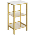 HOOBRO Tall Side Table, 3-Tier Telephone End Table with Adjustable Mesh Shelves, Small Entryway Table with Storage, Small Nightstand for Living Room, Bedroom, Hallway, White and Gold DW01DH01G1 - color: White + Gold