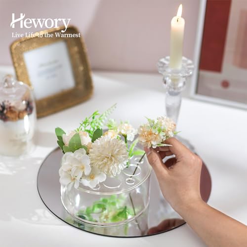 Hewory Acrylic Flower Vases for Centerpieces Round 6pcs Short Clear Floral Vase with 13 Holes, Box Arranger Bulk Low Base Holder for Wedding Birthday Party Event Dining Table Decor, 2.56"(H)×5.9"(D)