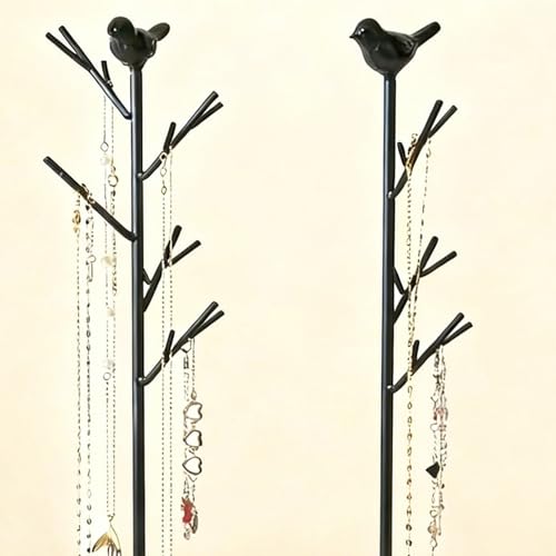 Jewelry rack, bird tree tower, hanging ring, earring, necklace, bracelet, suitable for living room, bathroom, office - black - color: G Black