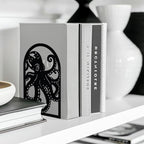 Peacoblue Metal Bookends for Shelves, Modern Decorative Heavy Duty Study Book Support Stoppers for Office, Desk, Shelf, Room 5.3"x4.3"x7.9" Cast Iron Simple Tall Bookends, 1 Pair (Octopus) - style: Octopus
