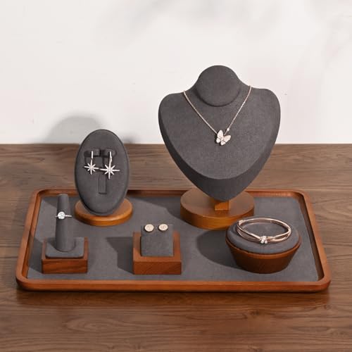Oirlv Solid Wood Jewelry Tray Jewelry Display Holder Showcase Watch Display Organizer (Medium, Grey) - color: Grey, size: 7.87"x 7.08"x 0.59"