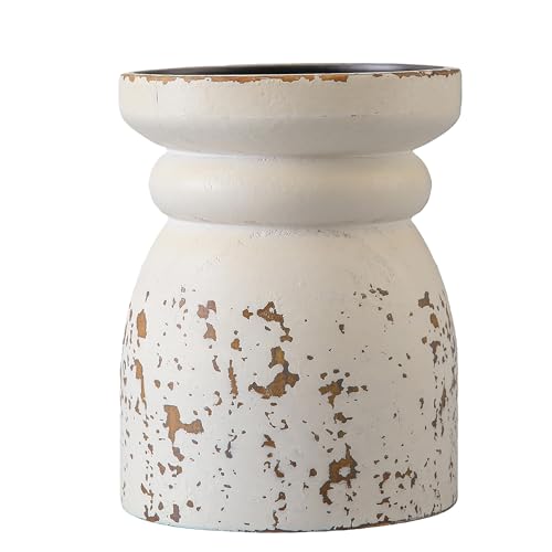 SOFE Rustic Distressed White Candle Holder, 6 Inches Tall Wooden Candle Stands for Pillar Candles, Vintage Candle Pedestal for Home Table Mantle Decorations, House Warming Gift