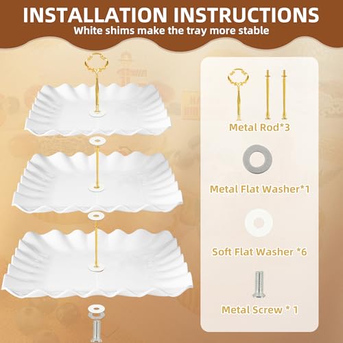 10 Pack Dessert Table Display Set - 4 x Three-Tier Square Cupcake Stands and 6 x Serving Trays, Elegant Tableware for Cakes, Cupcakes, Pastries, and Snacks, Perfect for Parties (White) - color: White