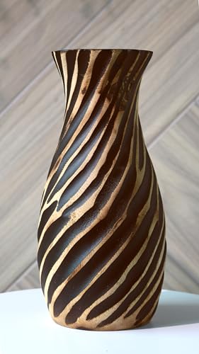 AeraVida Hand-Carved Spiral Stripes Mango Wood Vase for Dried Flowers | 8 inch | Classic Flower Vase