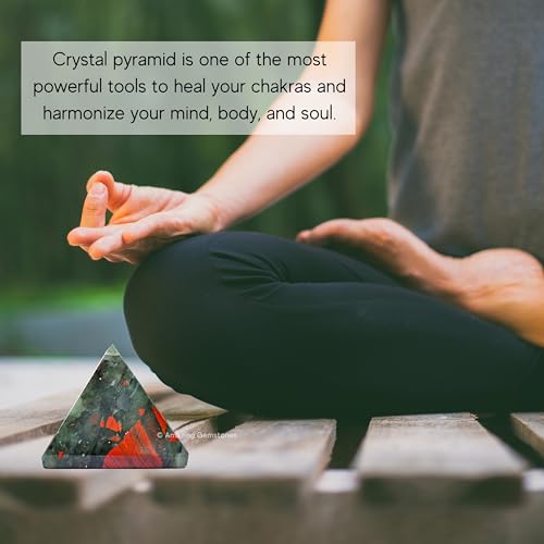 Amazing Gemstone African Bloodstone Pyramid Crystal Healing Stones - 2" Great Pyramid Figurine of Natural Stone Pyramid for Meditation, Reiki, Chakra Balancing and Crystal Pyramids Grid - color: African Bloodstone