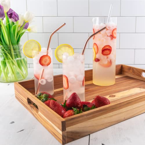 Lipper International Teak Wood Large Serving Tray with Cutout Handles, 20-1/2" x 13-3/4" x 2-2/5"