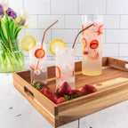 Lipper International Teak Wood Large Serving Tray with Cutout Handles, 20-1/2" x 13-3/4" x 2-2/5"