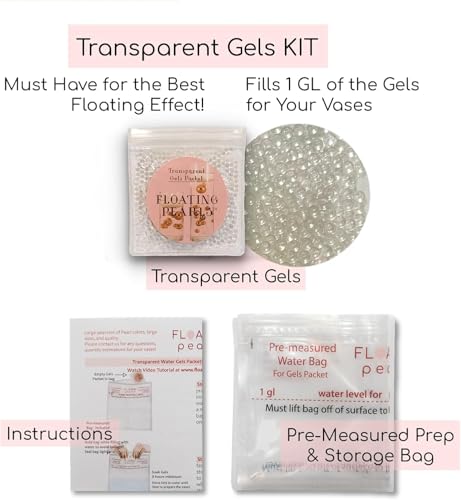 Vase Pearlfection 150 Floating Rose Gold Pearls - Large Sizes - 6 Warm White Submersible LED Fairy Lights Strings with Hidable & Submersible Batteries- Fills 2 Gallons for Your Vases - color: Rose Gold, size: 2Pk+LiteWW