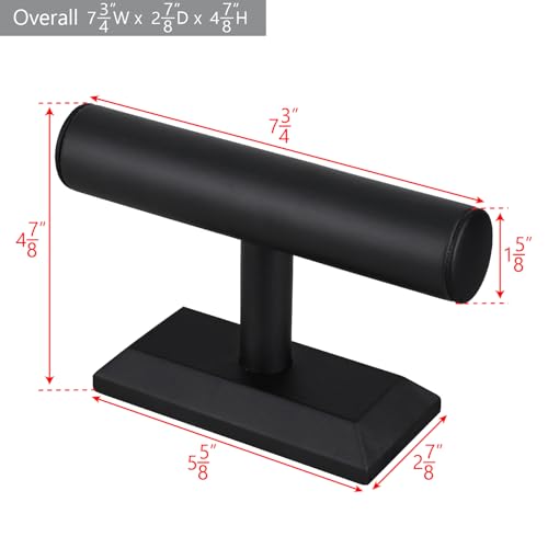 MOOCA 2 Pcs Black Deluxe PU Faux Leather Jewelry Holder Organizer, Wooden Bracelet Holder Stand, T-Bar Display Stand, Jewelry Organizer Stand for Bracelets, Bangles, and Watches - color: Black Faux Leather, 2 pieces