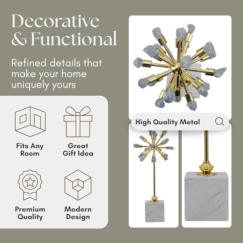 Serene Small Blue Starburst Statuary Decorative Object – Large Metal, Marble & Stone Modern Home Decor – Contemporary Shelf & Coffee Table Decor for Office & Living Room – 18", Blue - size: 18"