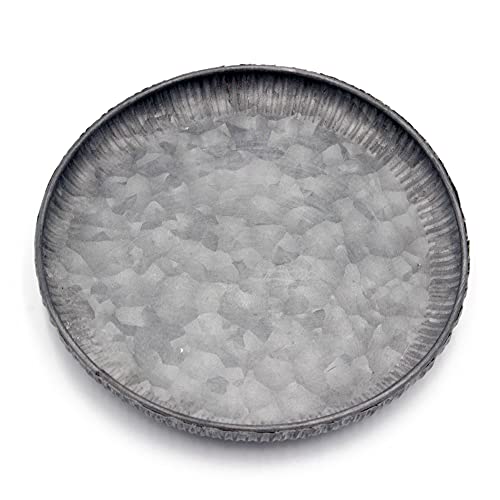 Funerom 7.8 inch Very Small Round Galvanized Metal Tray Decorative Tray Corrugated Edges - size: 7.8"