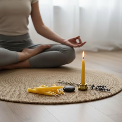 20 Minute Meditation Candles for Anxiety Relief Mini Beeswax Taper Candles Set of 30 with Brass Holder & Candle Wax Dots for Secure Fit Dripless Prayer Candles for Yoga Ritual & Spiritual Practice - color: 30pcs Beeswax Candles