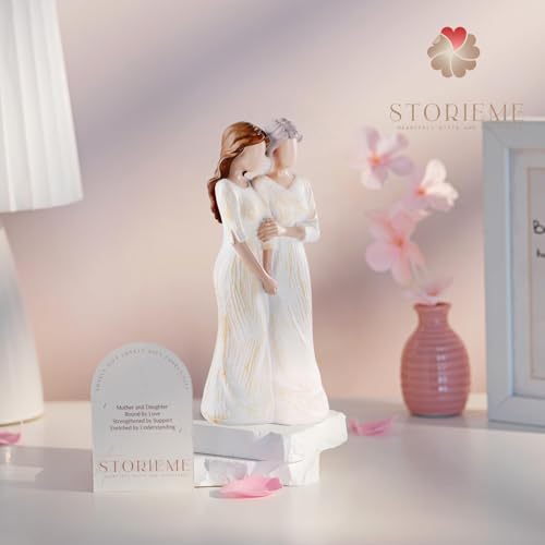 Storieme Mom Birthday Gifts from Daughter: 7.7" Hand-Painted Mother Daughter Resin Figurine Statue - Sentimental Mothers Day Home Shelf Decor for Women - style: Side by Side