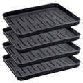 Boot Tray for Entryway Indoor, 4 Pack Plastic Shoe Mat Small Wet Shoe Tray with Raised Edge, Waterproof Winter Boot Mat for Mudroom, Garage, Garden, Black
