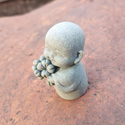livelyfish Japanese Monk Statue Praying Zen Sandstone Mini Buddha Statues Asian Garden Sculptures for Wealth Good Luck Feng Shui Home Decor (Style 2) - color: Style 2