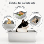 Kirecoo Stainless Steel Cat Litter Box, Small Metal High Sided Cat Pan Box, Indoor Litter Tray, Non Stick, No Smell, Easy to Clean, Pet Toilet Supplies for Cats - size: 15.6” L x 11.6” W x 3.9” H