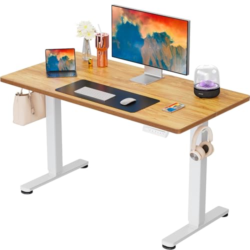 ErGear Height Adjustable Electric Standing Desk, 44 x 24 Inches Sit Stand up Desk, Memory Computer Home Office Desk, Light Vintage Brown - color: Light Vintage Brown, size: 43.3 x 23.6 Inches