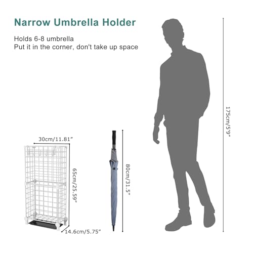 AWTATOS Umbrella Holder Entryway, Umbrella Stand Freestanding, Metal Square Umbrella Rack Organizer with a Removable Drip Tray, Hooks, White - color: White