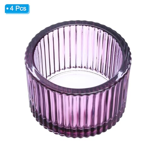 PATIKIL 4 Pcs Tealight Candle Holder, Tea Lights Candle Holder Glass Votive Candle Holders Glass Candle Holders for Table Centerpiece Decor Wedding Dinner Party, Purple - color: Purple