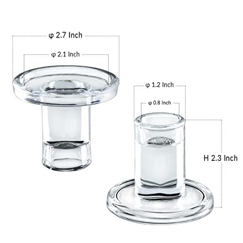 Low Glass Taper Candle Holders fit Candle Base Diameter 5/6-7/8 inch- Wedding Table Centerpiece Short Clear Candlestick Holders - Set of 6 - color: Clear