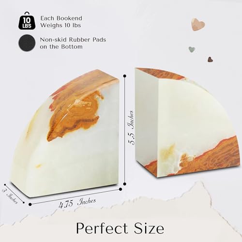Modern Wedge Shaped Marble Bookends – Hand Carved, Polished Stone Bookends w/Non Slip Rubber Pads – Lightweight & Compact Decorative Bookends - Versatile, Luxury Book Organizer for Shelf & More - color: Light Green Onyx