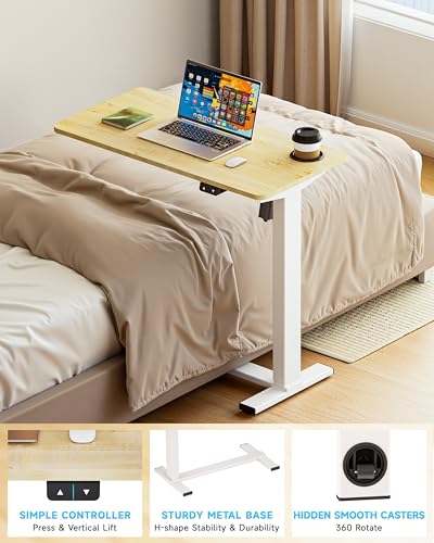 BIZUM Small Electric Standing Desk Bedside Table with Hidden Wheels 31.5 x 15.8 Inch Adjustable Computer Laptop Office Desk, Maple - color: Maple