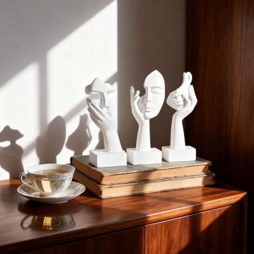 3 Pcs Thinker Small Statue Set - White Art Abstract Home Accent Figurines for Decor Woman Apartment Bookshelf Floating Shelf Coffee Table Office Desk Bathroom Counter Decor (3 Pcs White, 6") - color: 3 Pcs White, size: 6"