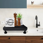 dwellington Farmhouse Display Wood Riser, 12" Decorative Black Beaded Pedestal Stand, Square Tiered Tray Decor for Kitcher Decor, Countertop