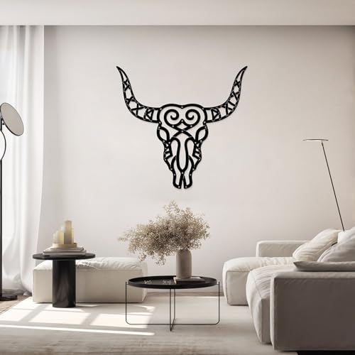 GlintHome Western Decor - Large Black Metal Wall Art Southwestern Living Room Decor Cow Skull Rustic Artwork for Bedroom Offcie Country Room Decor - color: Black-4, size: Large