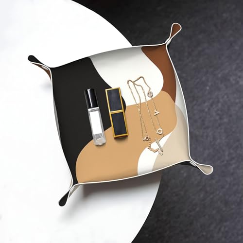 Minimalist Bohemian Abstract Composition Valet Tray Leather Portable Tray Desktop Storage Organizer Bedside for Men Women Jewelry Keys Coin Candy Sundries