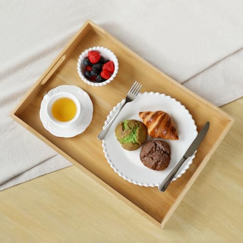 Gobam Bamboo Serving Tray with Handles, 19.7 x 13.8 inch Rectangular Decorative Tray for Entryway, Kitchen, Dining & Living Room, Large Wooden Breakfast Trays for Bed, Coffee Table & Ottoman - color: Natural, size: 19.7" x 13.8" x 2.4"