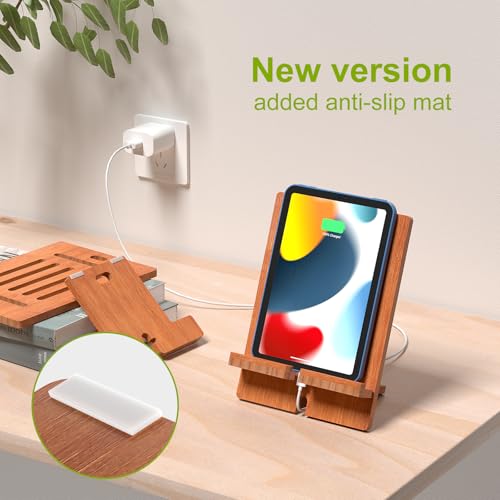Pezin & Hulin Bamboo Tablet Stand Adjustable, Desktop Cell Phone Stand Holder Dock Compatible with Pad Air/Pro/Mini, E-Reader, Smartphone (Support to 4.7-13" Devices)-Brown - color: Large (Brown)