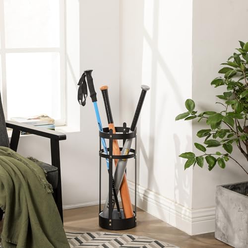 SONGMICS Umbrella Stand, Steel Round Umbrella Holder Rack, 7.7 x 7.7 x 21.7 Inches, with Detachable Drip Tray, for Entryway, Office, Stable, Assembly Required, Matte Black ULUC28BK - size: 7.7”D x 7.7”W x 21.7”H
