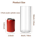 4 Pack Acrylic Cylinder Vases for Centerpieces,10 inch Tall Clear Flower Vases, Unbreakable Vases,Hurricane Candle Holders Floating Candle Vase for Wedding Dinner Table Party Living Room Decor - size: 4 Pack(4" W x 10" H)