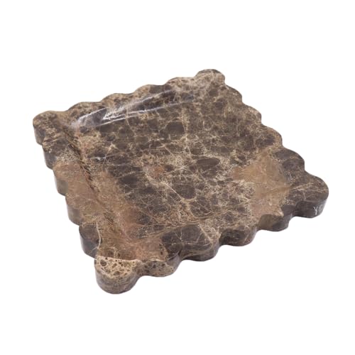 Square Marble Decorative Tray with Scalloped Edge, Luxury Natural Stone Bathroom Vanity Tray, Dresser Top Perfume Coffee Home Kitchen Sink Tray, Key Trinket Ring - color: Dark Emperador