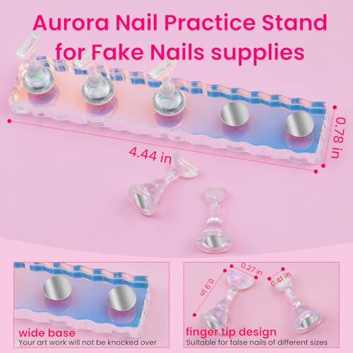 Nail Stand For Press On Acrylic Strong Magnetic Nail Holder Kit For Painting Nails Tip Arts Display With 200PCS Double-Sided Tape And 1 Heart Shaped Acrylic Magnetic Presson Stand Aurora - color: Aurora, size: Medium