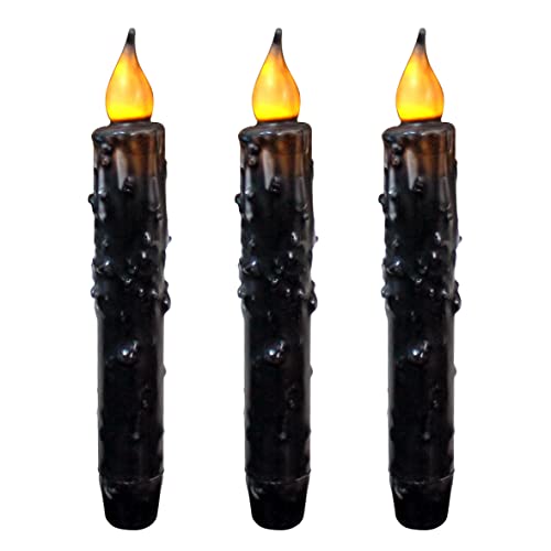 CVHOMEDECO. Real Wax Hand Dipped Battery Operated LED Timer Taper Candles Country Primitive Flameless Lights Décor, 6-3/4 Inch, Matt Black, 3 PCS in a Package - color: Matt Black 3 Pcs